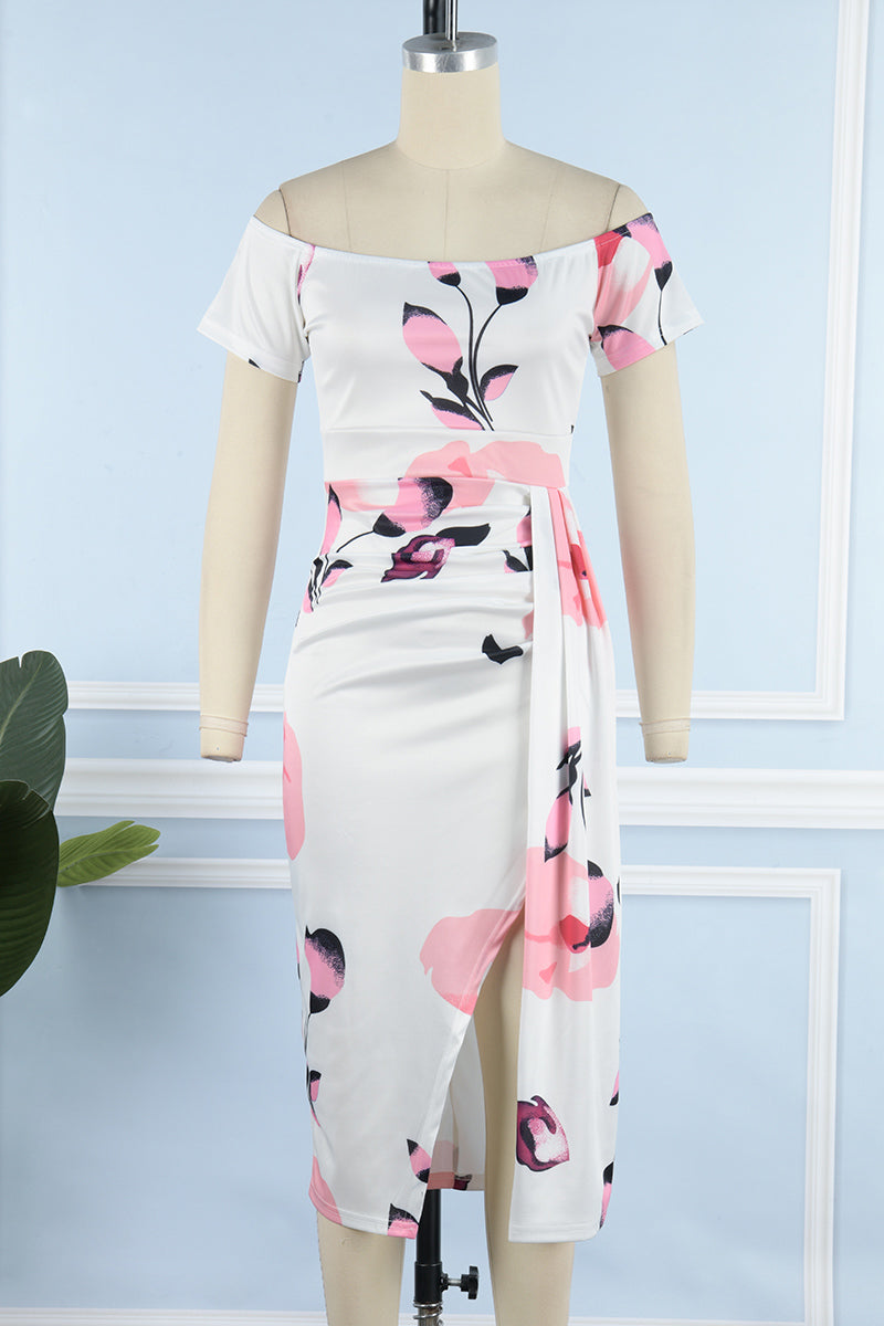 Sweet Elegant Floral Not Positioning Printed Patchwork Off the Shoulder A Line Dresses(5 Colors)