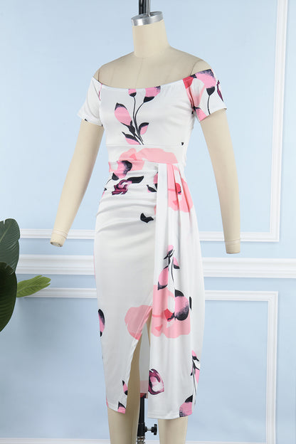 Sweet Elegant Floral Not Positioning Printed Patchwork Off the Shoulder A Line Dresses(5 Colors)