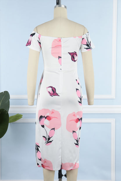 Sweet Elegant Floral Not Positioning Printed Patchwork Off the Shoulder A Line Dresses(5 Colors)