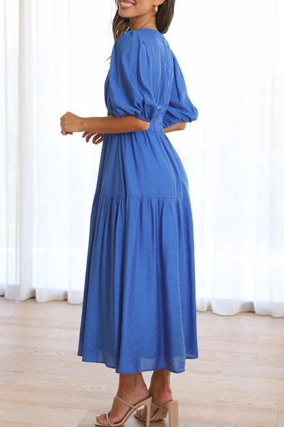 Sweet Elegant Solid Fold V Neck A Line Dresses(5 Colors)