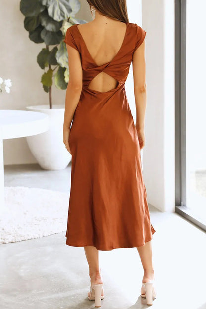 Celebrities Elegant Solid Backless Asymmetrical Collar Princess Dresses(4 Colors)