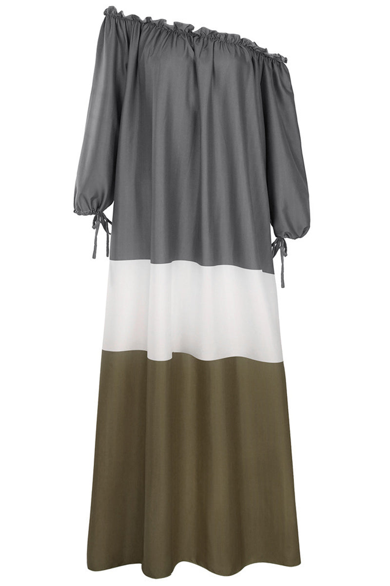 Casual Color Block Contrast Off the Shoulder Irregular Dress Dresses(3 Colors)