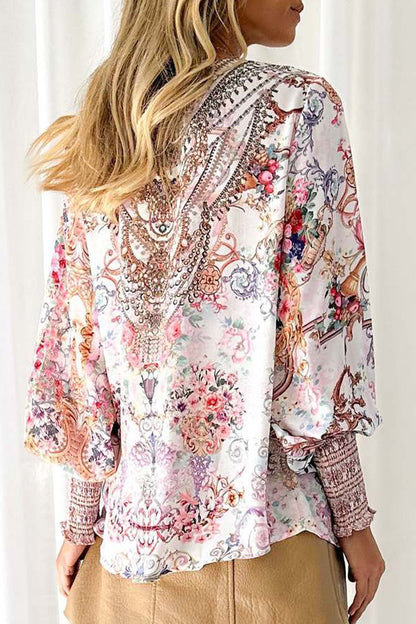 Elegant Print V Neck Blouses