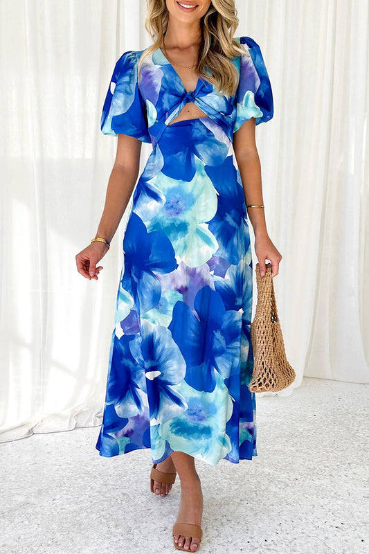 Sexy Vacation Gradual Change Print Hollowed Out V Neck A Line Dresses