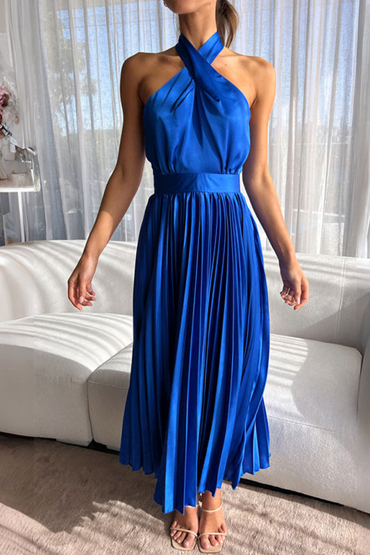 Elegant Solid Fold Halter Dresses