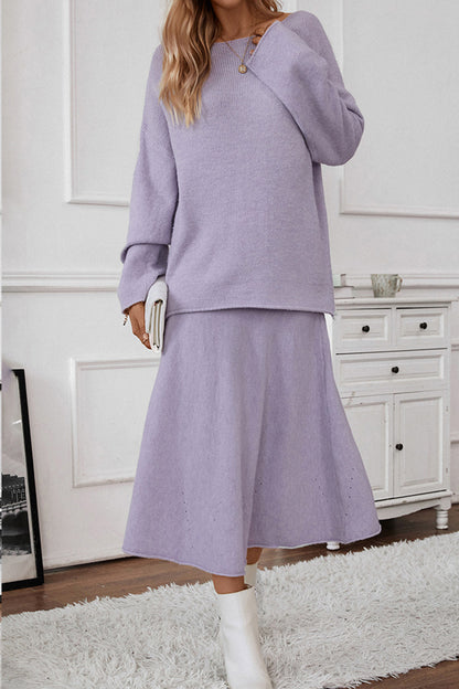 Elegant Solid O Neck Long Sleeve Two Pieces(4 Colors)