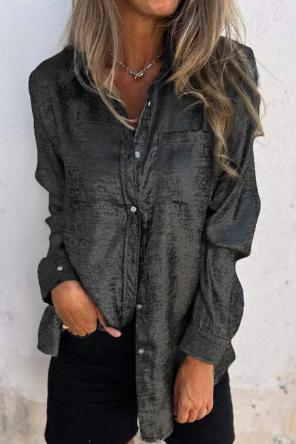 Casual Solid Sequined Turndown Collar Tops