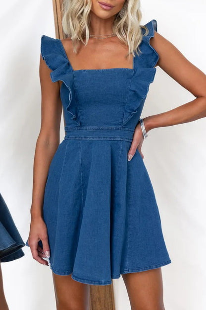 Sweet Elegant Make Old Flounce Denim Dresses