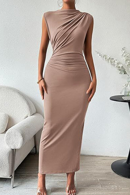 Sexy Simplicity Solid Fold O Neck One Step Skirt Dresses(8 Colors)