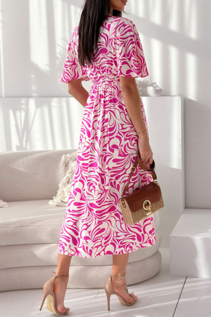 Elegant Floral Patchwork V Neck A Line Dresses