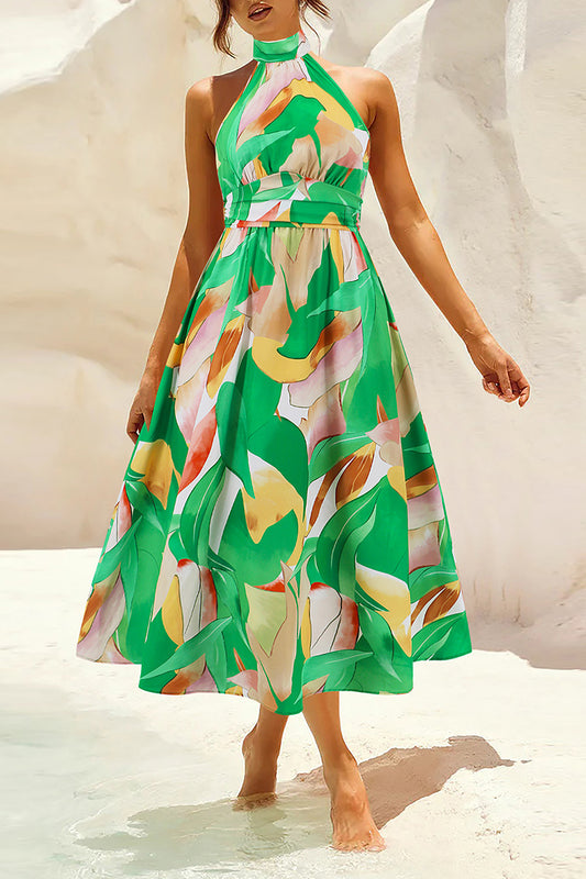 Bohemian Elegant Floral Contrast Mandarin Collar Printed Dresses