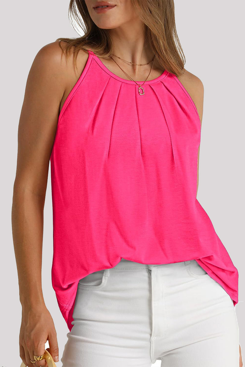 Casual Simplicity Solid Fold O Neck Tops