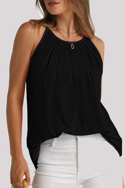 Casual Simplicity Solid Fold O Neck Tops