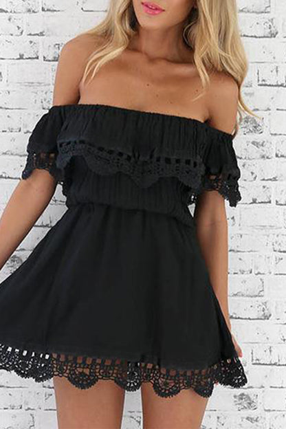 Casual Solid Lace Off the Shoulder A Line Dresses