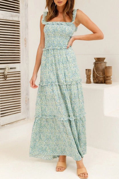 Sweet Elegant Print Flowers Fold Stringy Selvedge Off the Shoulder A Line Dresses