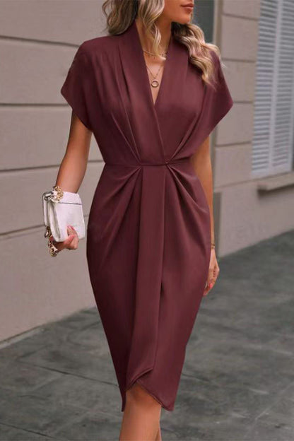 Elegant Solid Fold V Neck A Line Dresses(7 Colors)