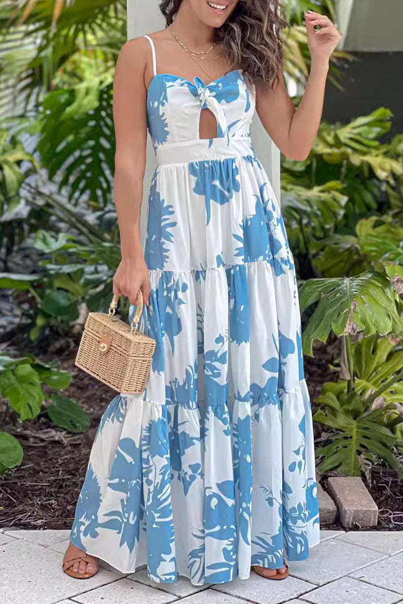 Sexy Print Floral With Bow V Neck Printed Dresses