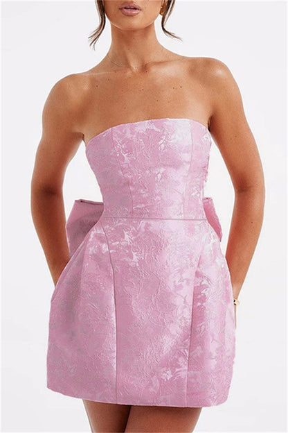 Sexy Solid Patchwork Backless With Bow Strapless A Line Dresses