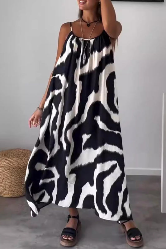 Casual Print Zebra Print Fold Contrast O Neck Printed Dresses