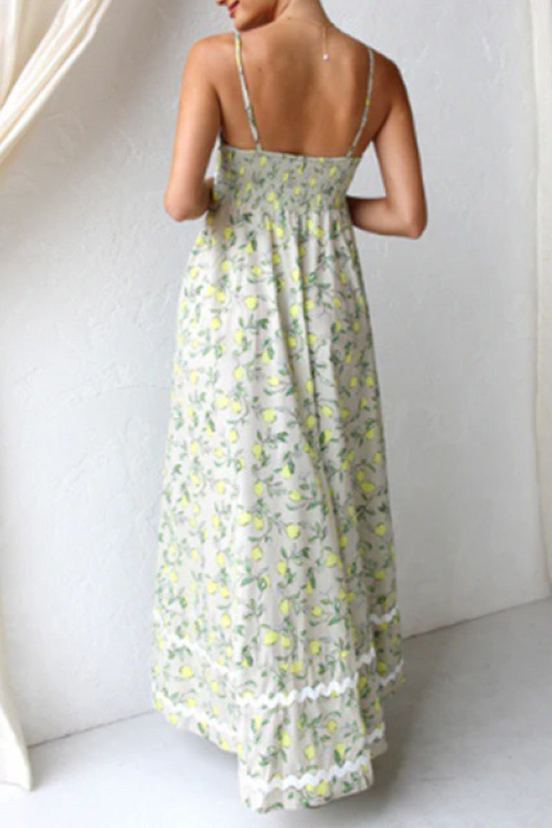 Casual Ripple Fruit printing Flounce Sling Dresses