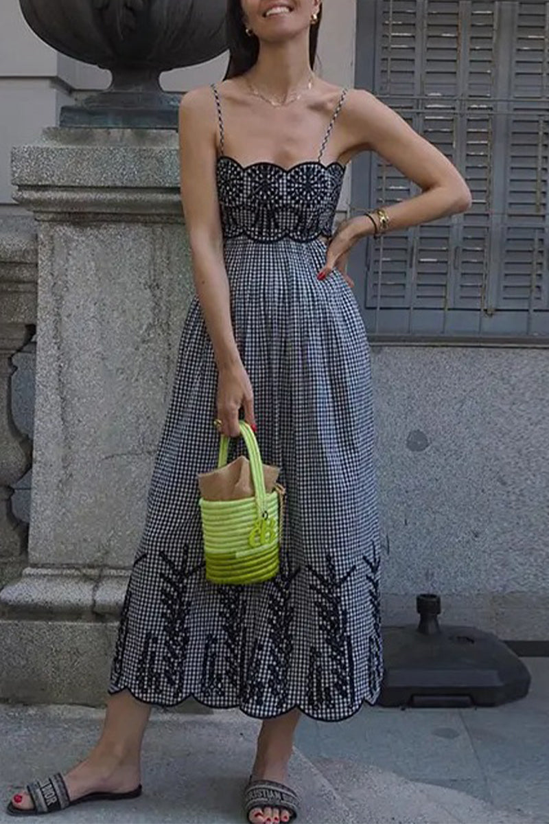 Sexy Print Ripple Backless Sling Dresses