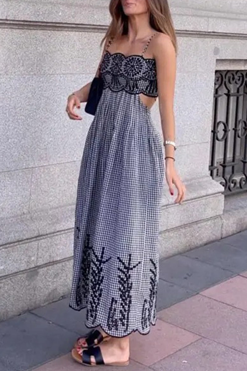 Sexy Print Ripple Backless Sling Dresses