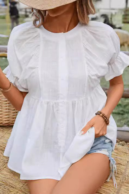 Casual Simplicity Solid O Neck Blouses