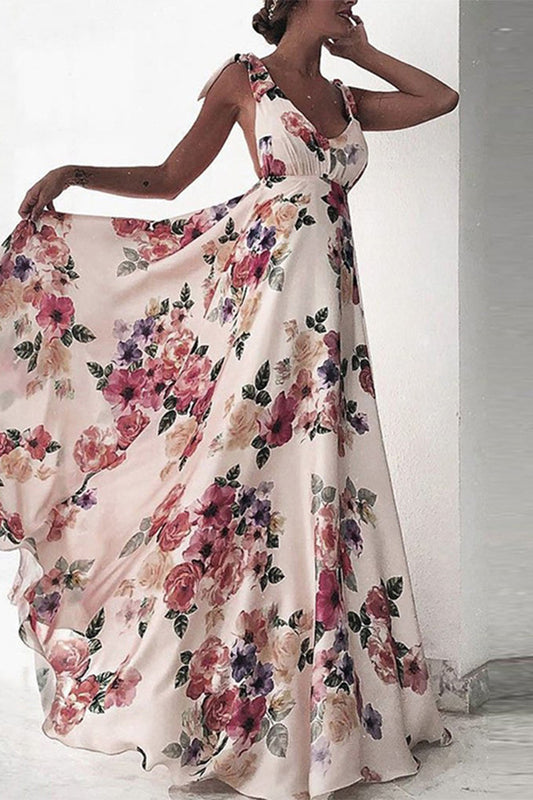 Sexy Floral Print Backless V Neck Sling Dresses(4 Colors)