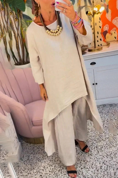 Casual Daily Solid Color Irregular O Neck Long Sleeve Two Pieces(11 Colors)