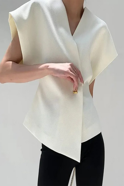 Casual Solid Color Metal Accessories Trim V Neck Tops