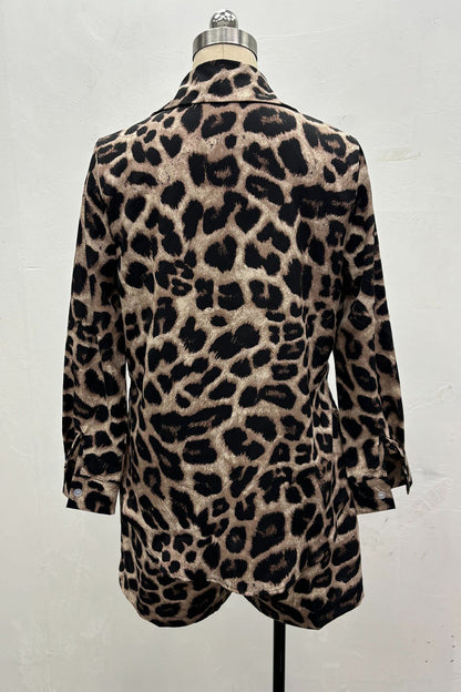 Casual Street Leopard Print Pocket Knotted Turndown Collar Long Sleeve Two Pieces