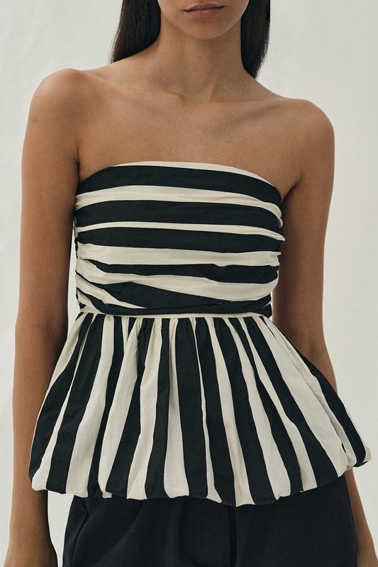 Sexy Striped Print Contrast Strapless Tops