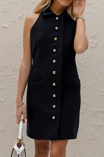 Celebrities Elegant Solid Color Buckle Turndown Collar Pencil Skirt Dresses