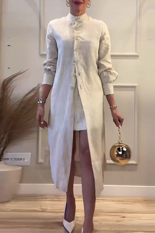 Casual Daily Solid Color Buckle Mandarin Collar A Line Dresses