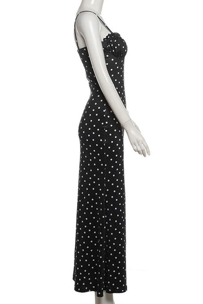 Sexy Casual Polka Dot Print Backless Spaghetti Strap Long Dresses