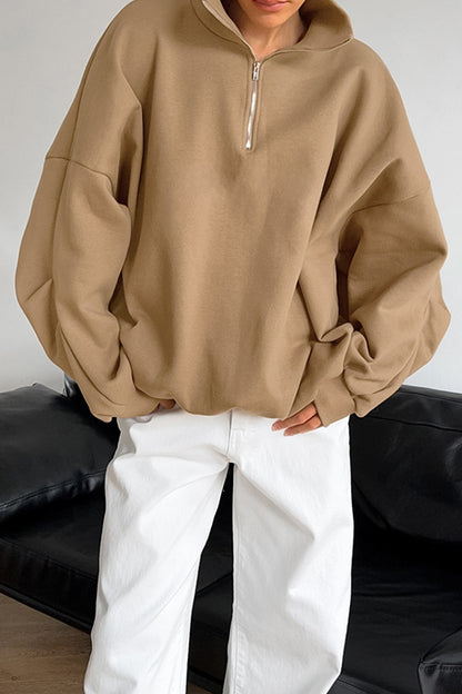 Casual Daily Solid Color Zipper Turndown Collar Hoodies