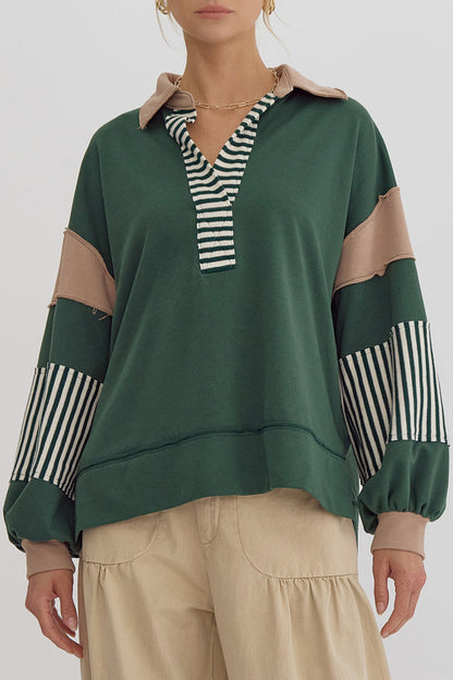 Casual Street Stripe Patchwork Contrast Turndown Collar Hoodies(8 Colors)