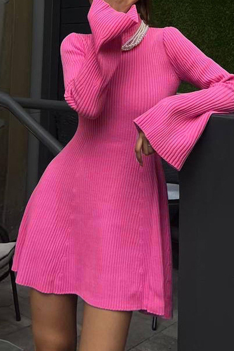 Sexy Solid Color Turtleneck A Line Dresses(5 Colors)