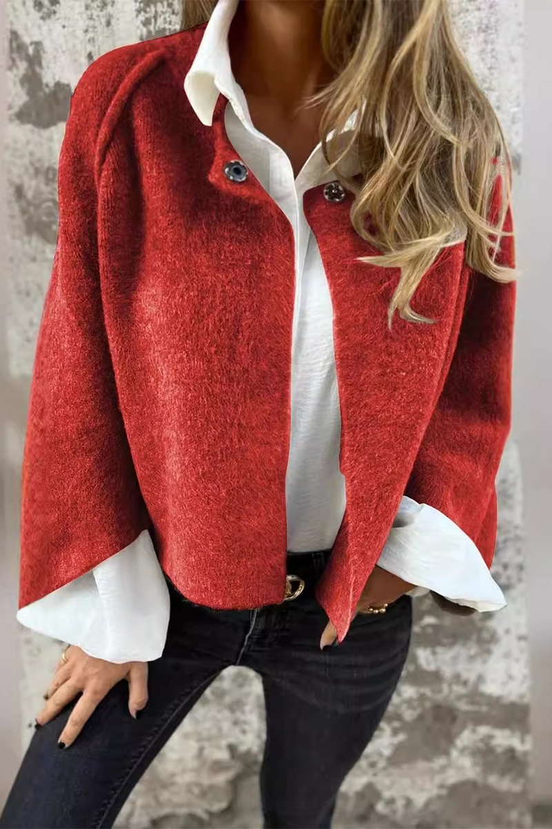 Casual Buttons Patchwork Fluffy O Neck Outerwear(8 Colors)