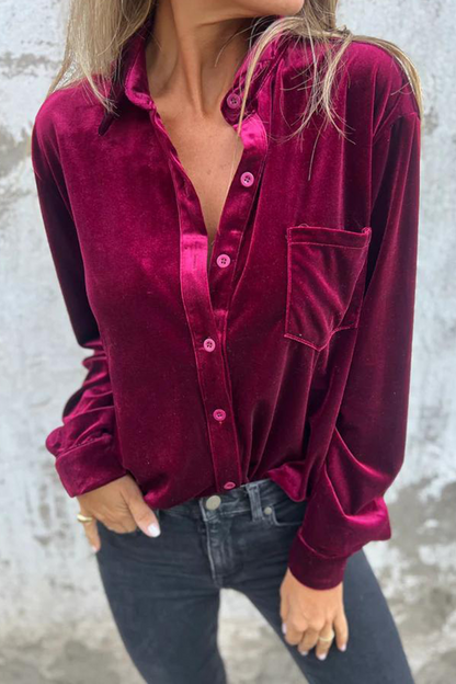 Casual Solid Color Pocket Buckle Turndown Collar Blouses(3 Colors)