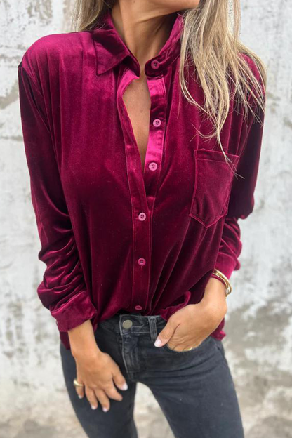 Casual Solid Color Pocket Buckle Turndown Collar Blouses(3 Colors)