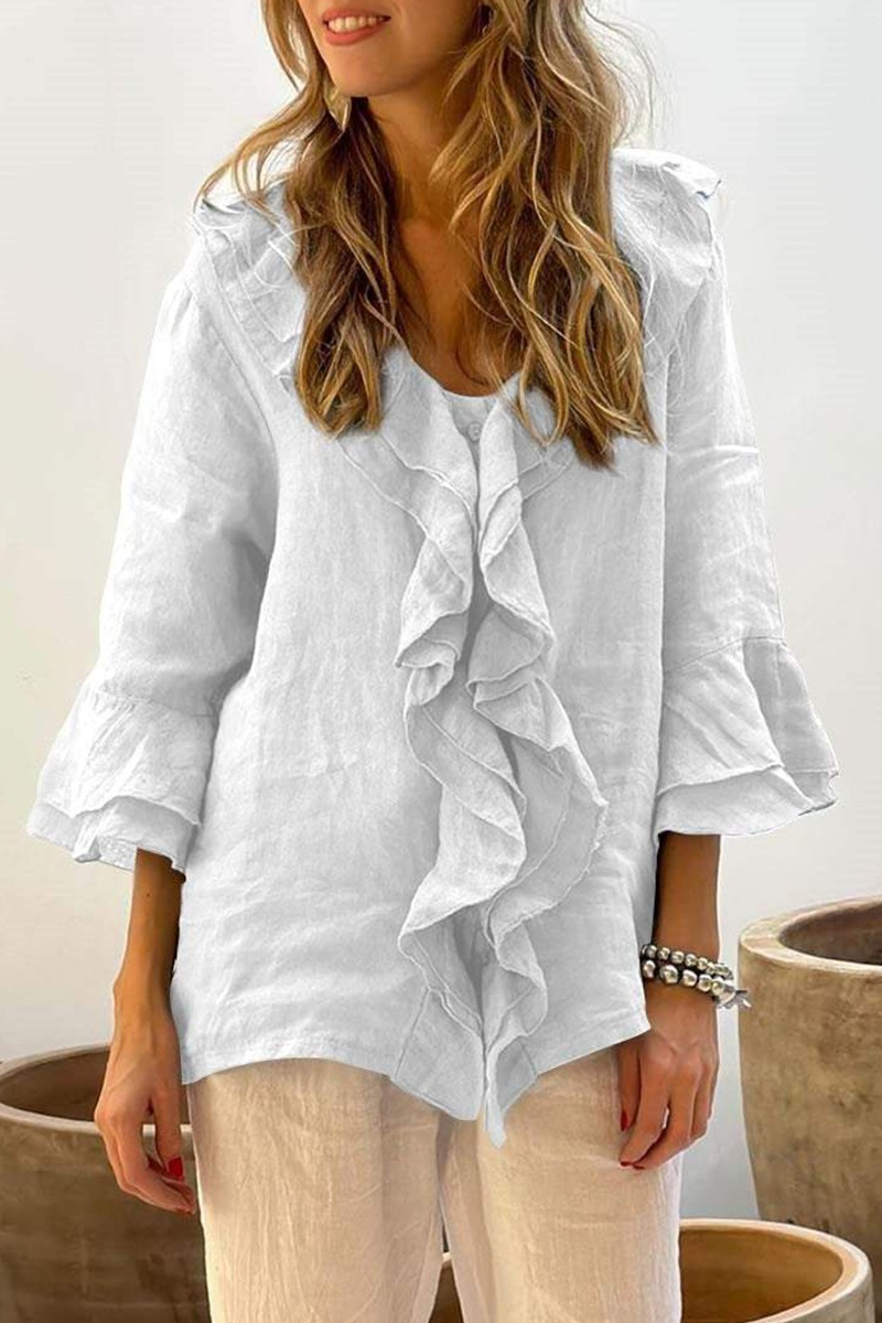 Casual Daily Ruffle V Neck Blouses(7 Colors)