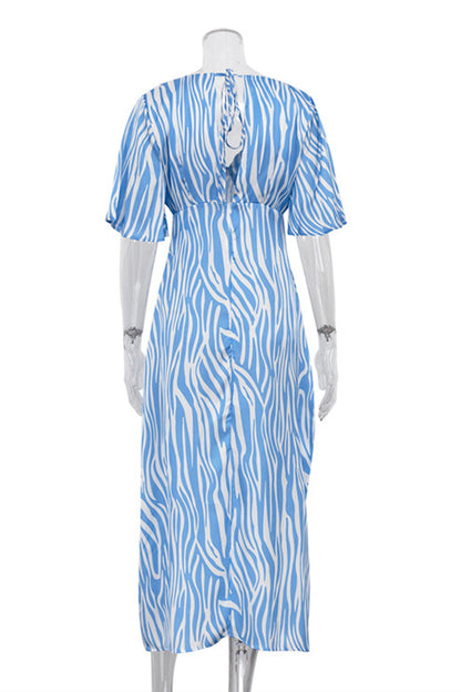 Elegant Zebra Print Contrast V Neck A Line Dresses