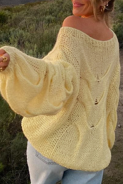 Casual Solid Color Weave O Neck Sweaters