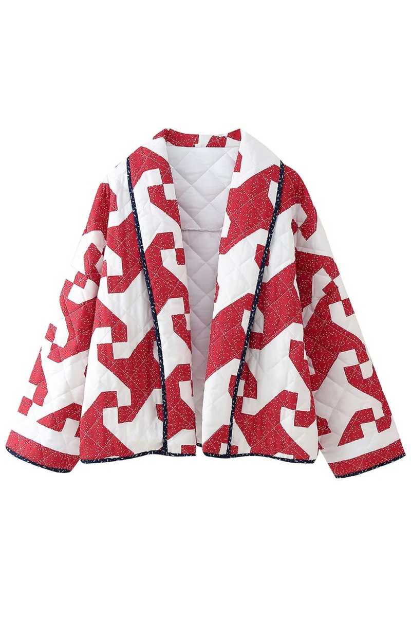 Casual Daily Geometric Print Contrast Cardigan Collar Outerwear