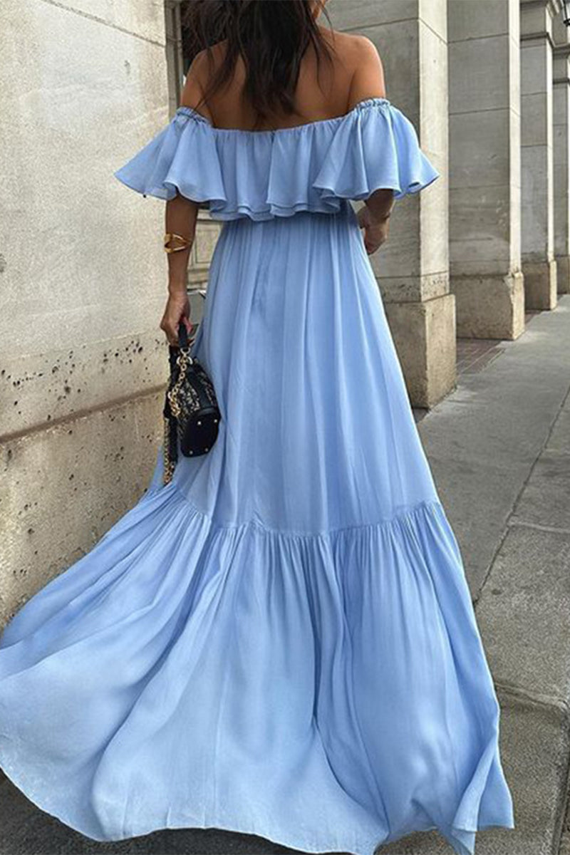 Sexy Ruffle Ruched Off Shoulder Long Dresses(3 Colors)