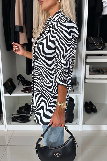 Casual Leopard Print Zebra Print Contrast Turndown Collar Outerwear