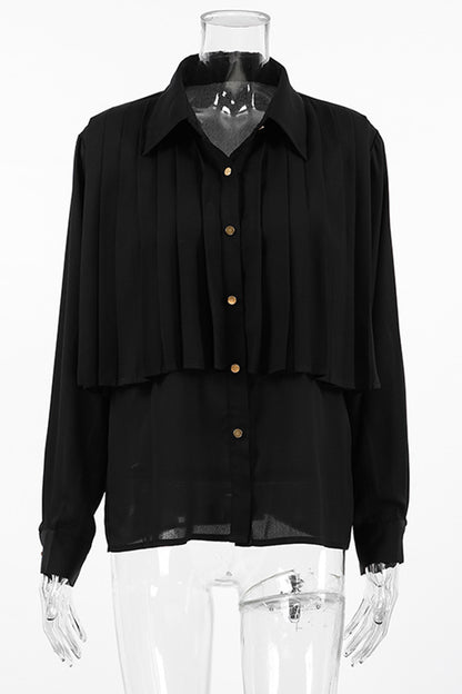 Elegant Buttons Pleated Turndown Collar Blouses