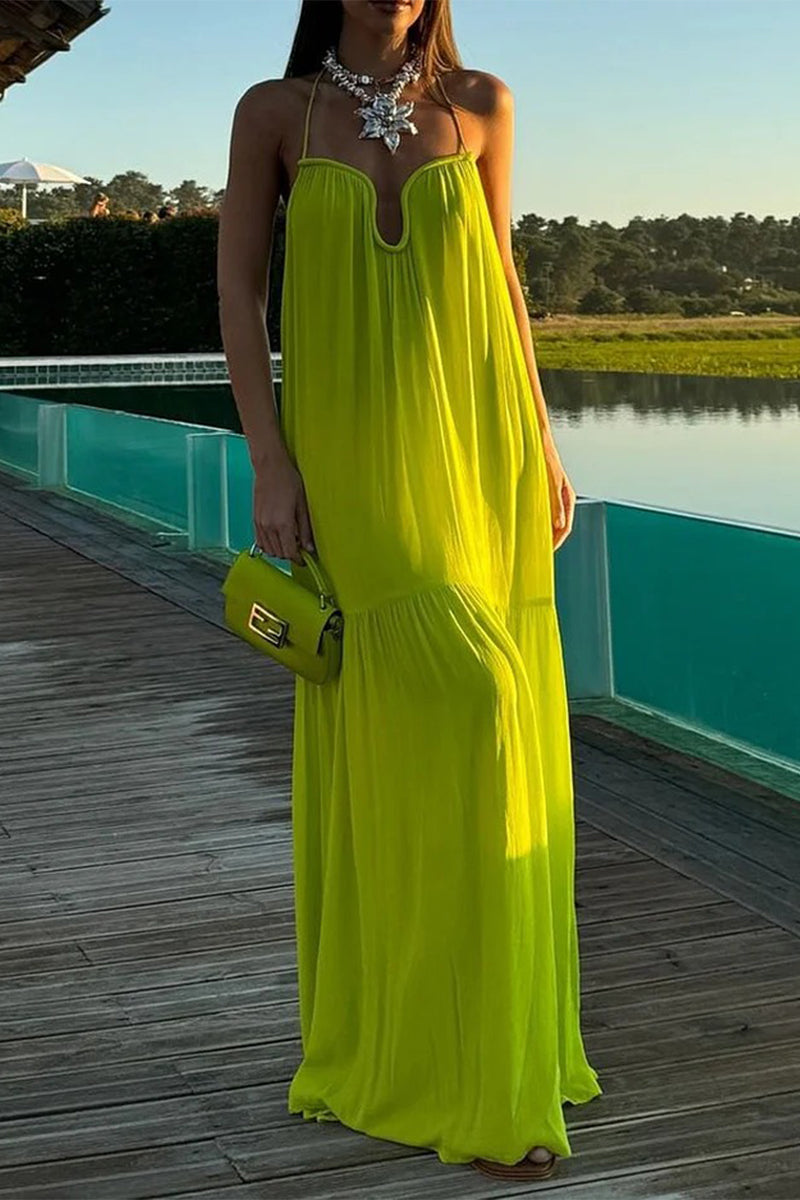 Sexy Vacation Patchwork Backless V Neck Sling Dresses