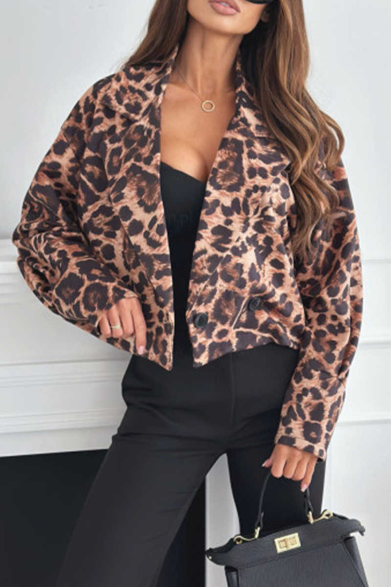 Casual Street Zebra Print Leopard Buttons Contrast Turn-back Collar Outerwear(3 Colors)